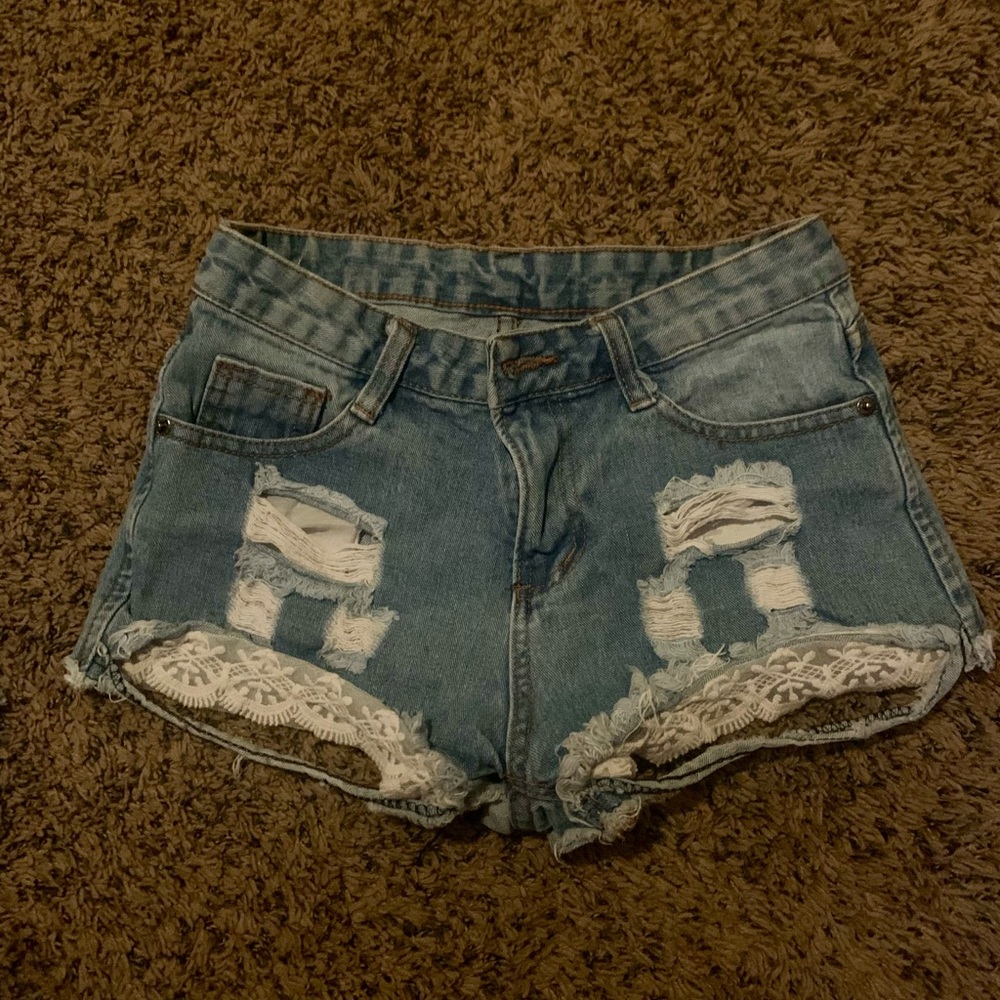 Distressed jean shorts